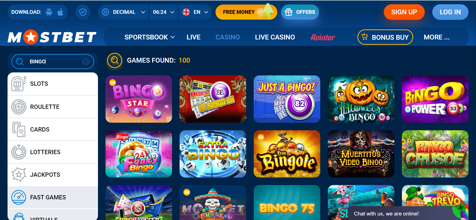 MostBet casino game search