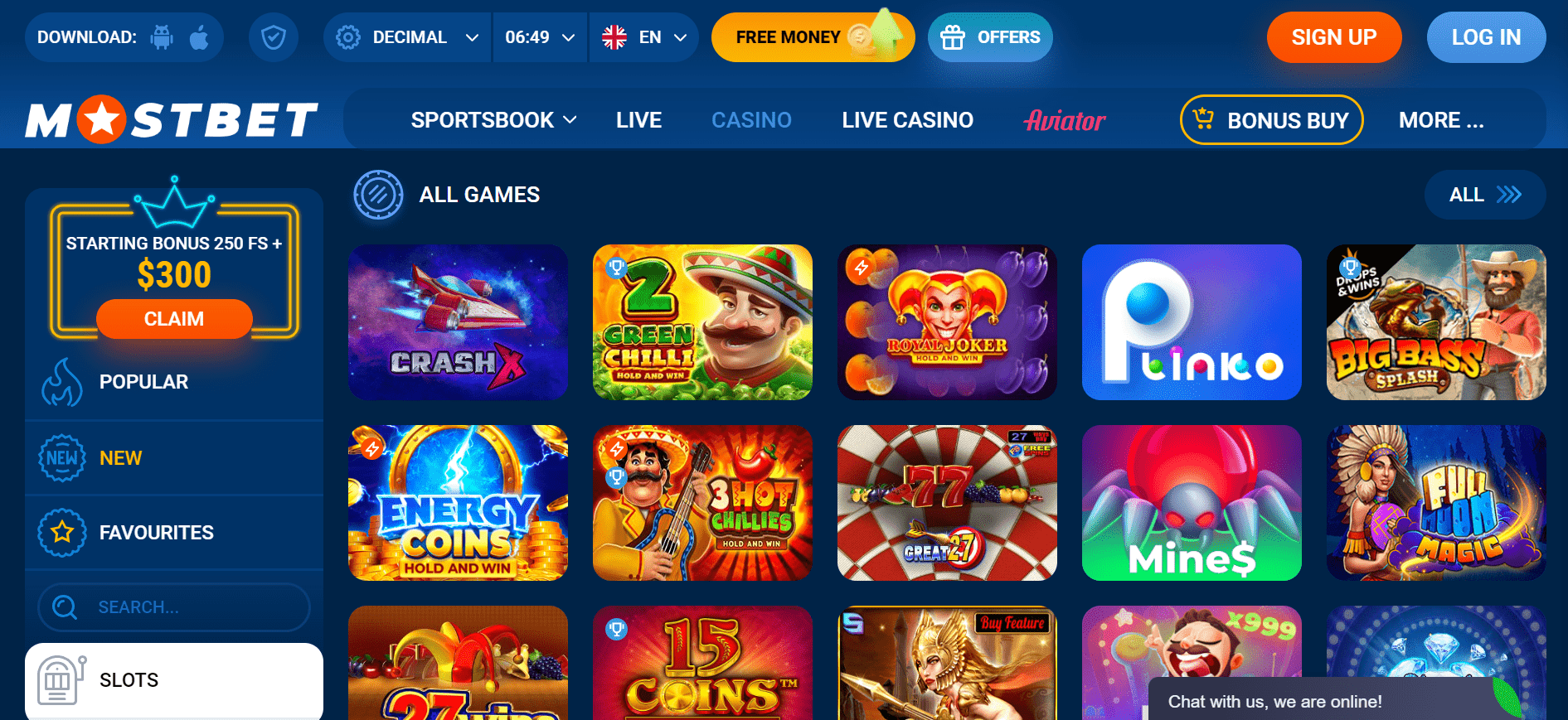 MostBet casino game selection