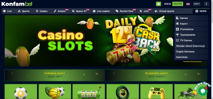 KonfamBet Casino Homepage Navigation