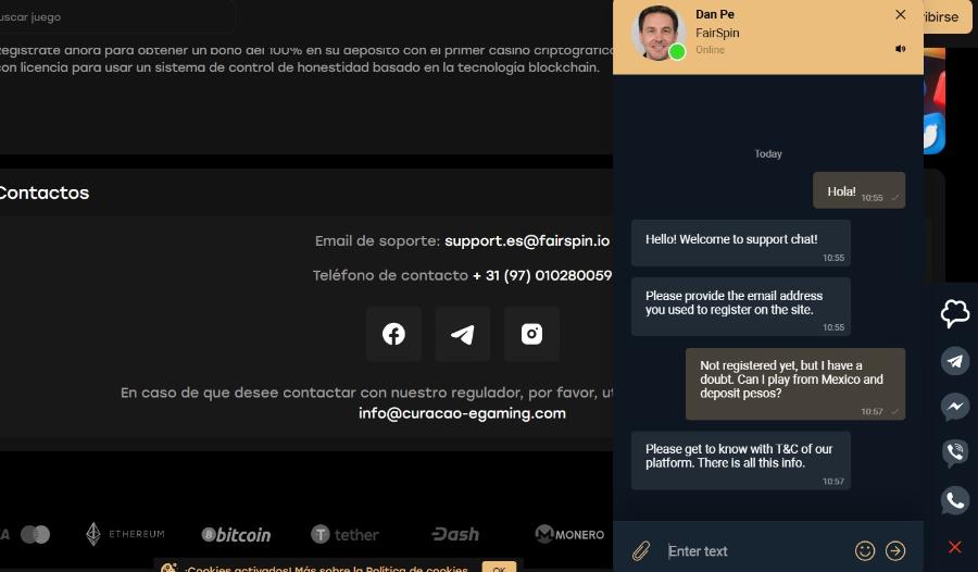 Fairspin Casino, opiniones de su atención al cliente