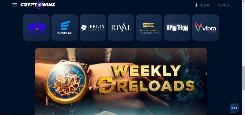 CryptoWins casino homepage game providers