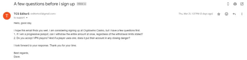 CryptoWins casino email support