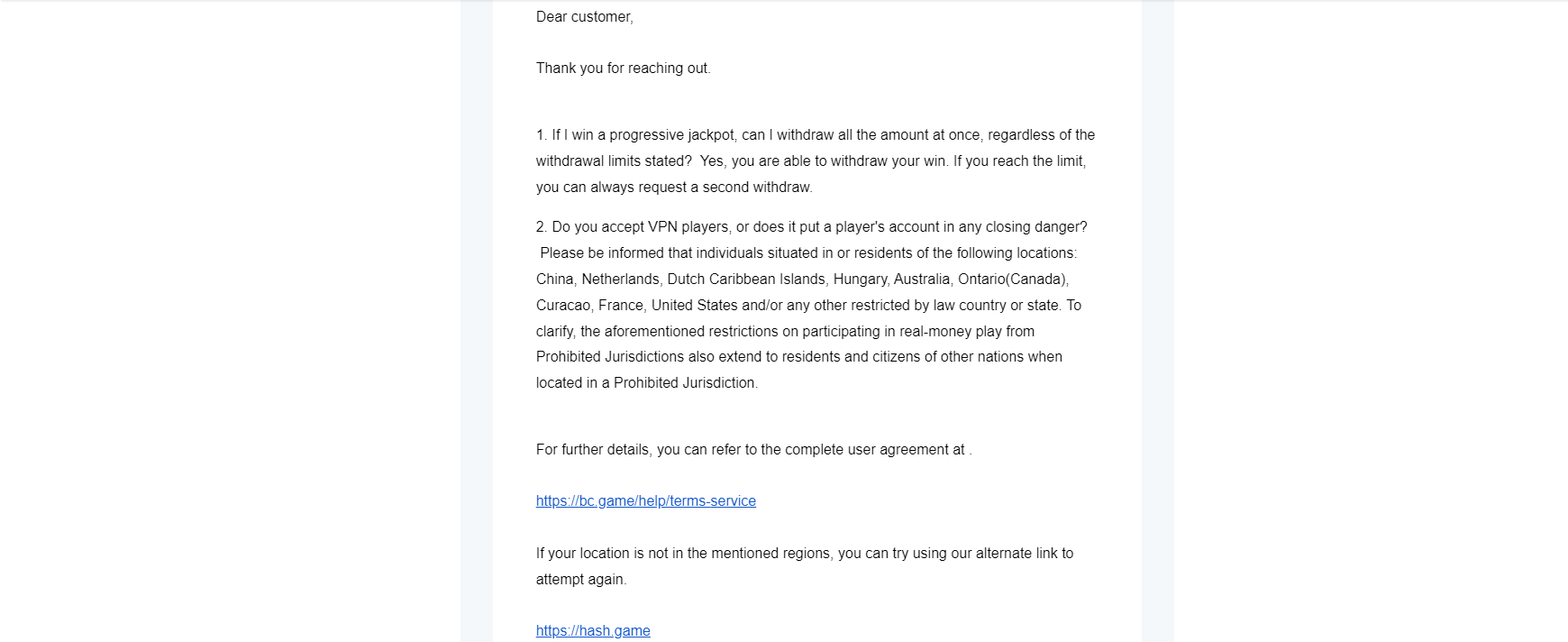 BC.game casino email support