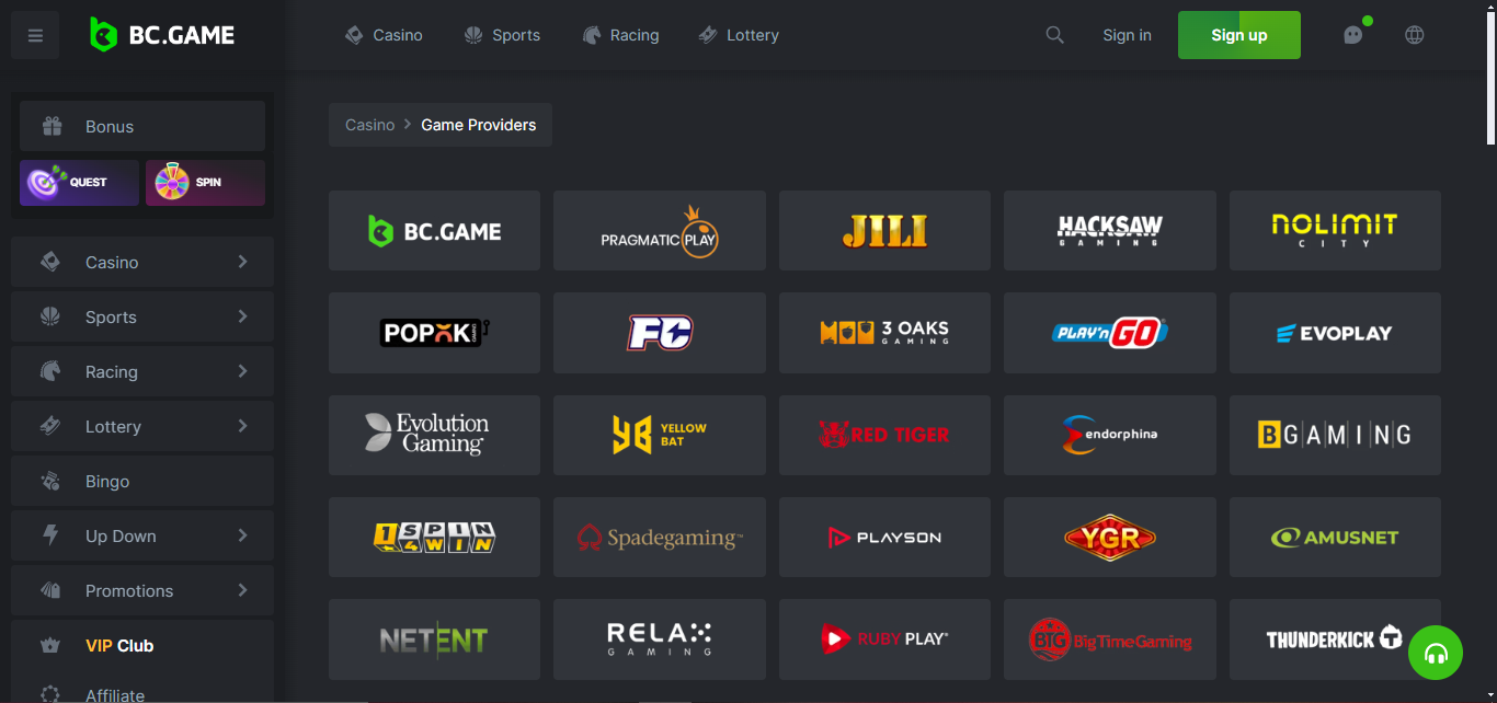 BC.game casino game providers