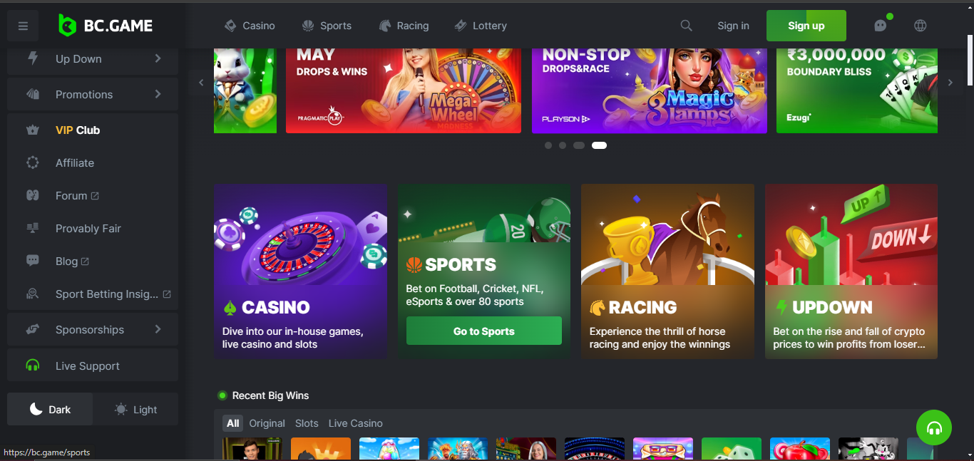 BC.game casino game selection