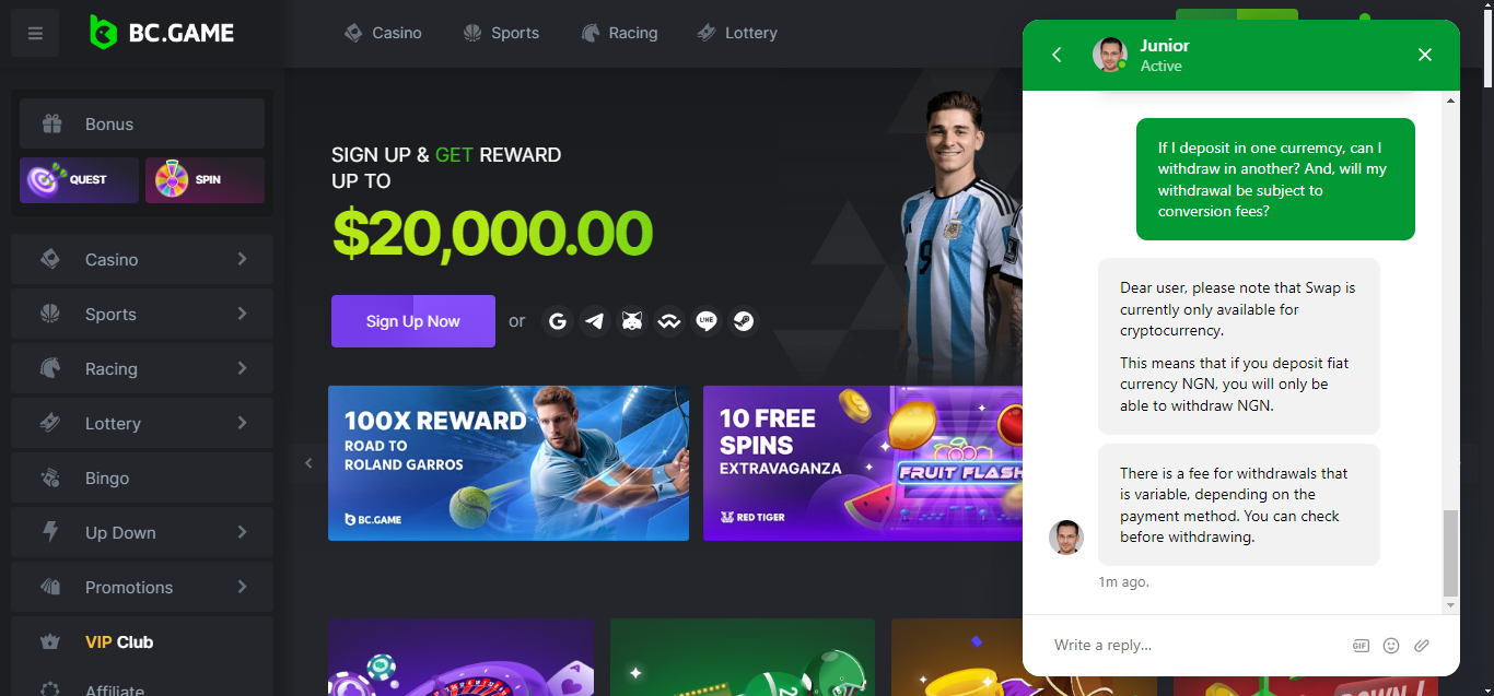 BC.game casino live chat
