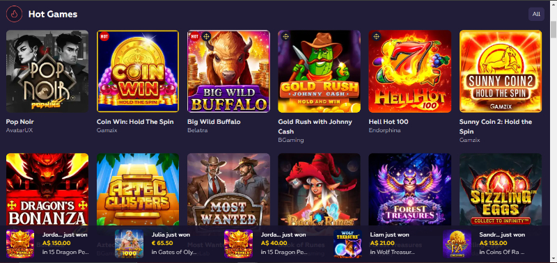 Playfina casino homepage games