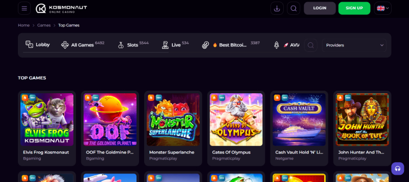 Kosmonaut Casino game selection