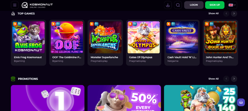 Kosmonaut Casino homepage