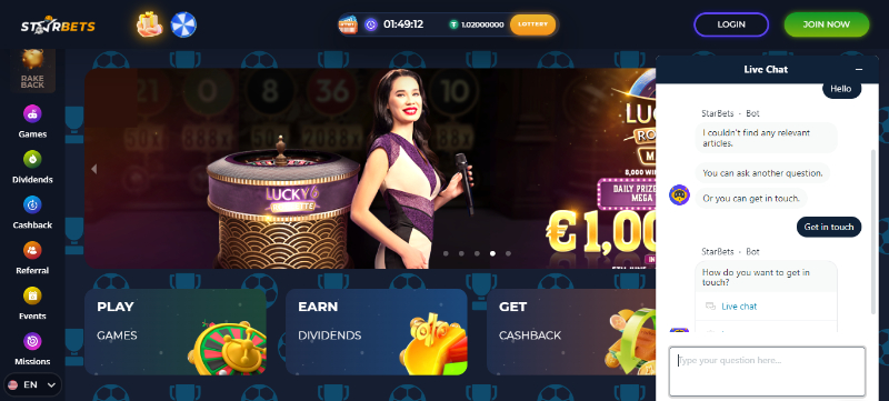 Starbets casino livechat