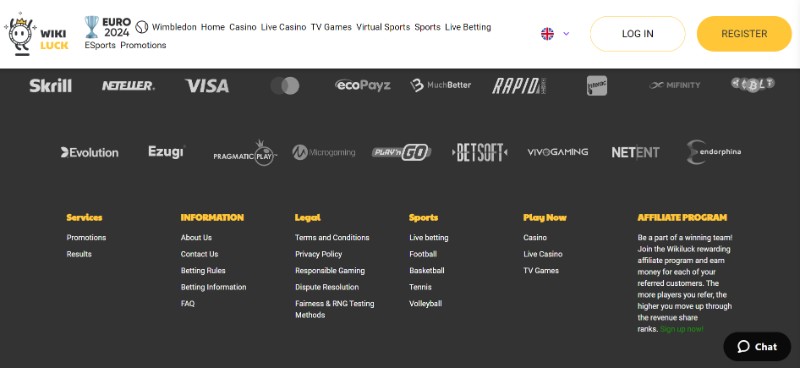 Wikiluck casino bottom of homepage