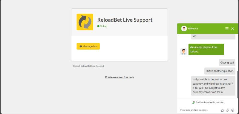 ReloadBet Casino livechat