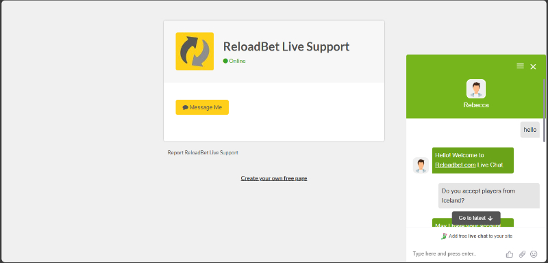 ReloadBet Casino livechat