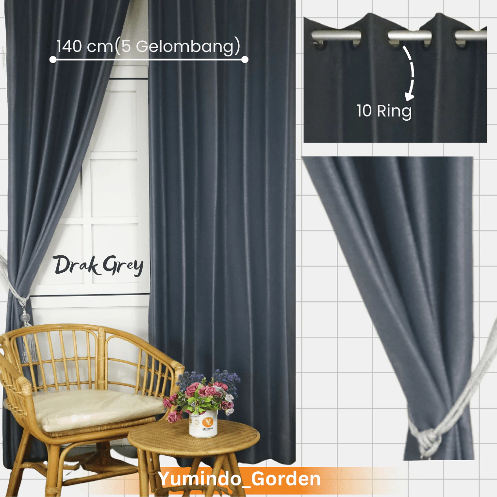 Gorden Blackout Abu Tua Gorden Jendela Polos 5 Gelembung Gordyn Blackout Polos 4 Varian Warna 2 Meter || Dark Grey