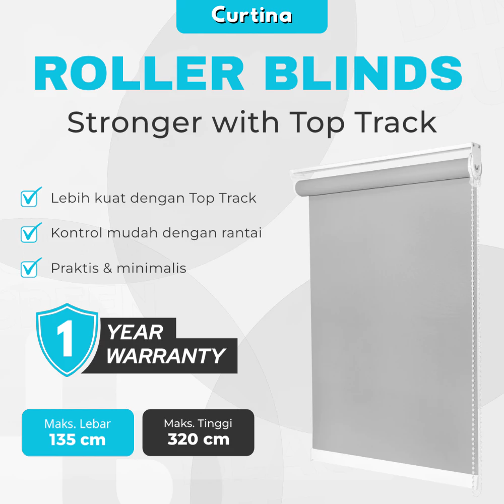 Gambar CURTINA | T 100 L 100 Roller Blind Dimout /Tirai Gulung Jendela Kamar Rumah / Tirai Curtina Dimout / Tirai Gulung Jendela Kantor Tembus Cahaya With Top Track
