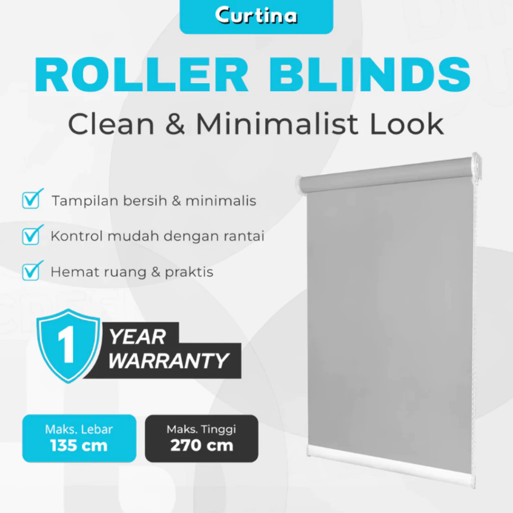 Gambar CURTINA | T 120 L 100 Roller Blind Dimout T 120 L 100 /Tirai Gulung Jendela Kamar Rumah / Tirai Curtina Dimout / Tirai Gulung Jendela Kantor Tembus Cahaya Non Top Track