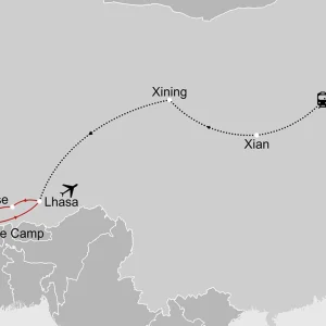 Das geheimnisvolle Dach der Welt ab Peking: _Karte-china-china-das-geheimnisvolle-dach-der-welt_copyright: Stepmap, 123map-2013 Daten: OpenStreetMap, Lizenz ODbL 1.0