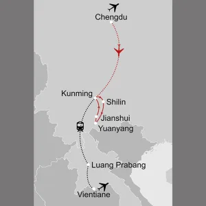 Mit dem Schnellzug von China nach Laos ab Chengdu: _Karte-grenzenlos-china-laos-schnellzug_copyright: Stepmap, 123map-2013 Daten: OpenStreetMap, Lizenz ODbL 1.0