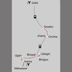 Architektur & Geschichte Zentralindiens ab Delhi: _Karte_indien-architektur-und-geschichte-zentralindiens_copyright: Stepmap, 123map-2013 Daten: OpenStreetMap, Lizenz ODbL 1.0
