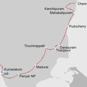 Süden Indiens für Genießer ab Tamil Nadu | Koromandelküste | Chennai: _Karte_indien-sueden-indiens-fuer-geniesser_copyright: Stepmap, 123map-2013 Daten: OpenStreetMap, Lizenz ODbL 1.0