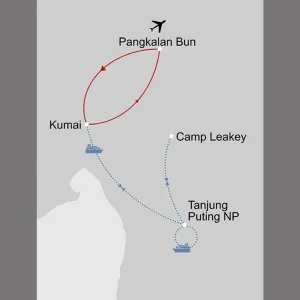 Tanjung Puting Nationalpark ab Palangkaraya: _Karte_indonesien-tanjung-puting-nationalpark_copyright: Stepmap, 123map-2013 Daten: OpenStreetMap, Lizenz ODbL 1.0
