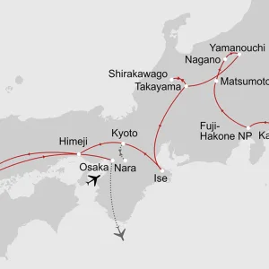Das Land der Geishas ohne Flug ab Tokio: _Karte_Japan-das-land-der-geishas_copyright: Stepmap, 123map-2013 Daten: OpenStreetMap, Lizenz ODbL 1.0