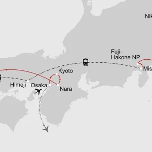 Die Höhepunkte Japans ohne Flug ab Tokio: _Karte_Japan-die-hoehepunkte-japans_copyright: Stepmap, 123map-2013 Daten: OpenStreetMap, Lizenz ODbL 1.0