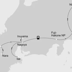 Große Japanreise mit dem Zug ab Tokio: _Karte_japan-grosse-japanreise-mit-dem-zug_copyright: Stepmap, 123map-2013 Daten: OpenStreetMap, Lizenz ODbL 1.0
