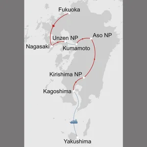 Wildes Kyushu - Mietwagenreise: _Karte-Japan-selbstfahrertour-kyushu_copyright: Stepmap, 123map-2013 Daten: OpenStreetMap, Lizenz ODbL 1.0