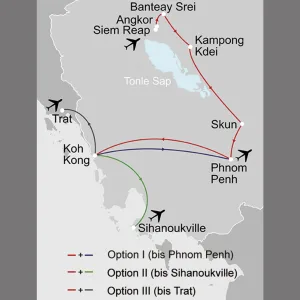Khmer Tempel & Küste ab Siem Reap: _Karte_kambodscha-khmer-tempel-kueste_copyright: Stepmap, 123map-2013 Daten: OpenStreetMap, Lizenz ODbL 1.0