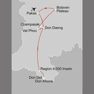 Natur & Kultur Süd-Laos ab Pakse: _Karte_laos-natur-und-kultur-sued-laos_copyright: Stepmap, 123map-2013 Daten: OpenStreetMap, Lizenz ODbL 1.0