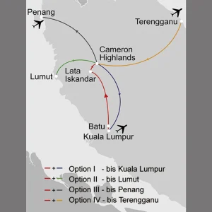 Cameron Highlands ab Kuala Lumpur: _Karte_malaysia-cameron-highlands_copyright: Stepmap, 123map-2013 Daten: OpenStreetMap, Lizenz ODbL 1.0