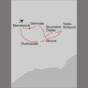 Hoher Atlas & tiefe Schluchten ab Marrakesch: _Karte_Marokko-hoher-atlas-tiefe-schluchten_copyright: Stepmap, 123map-2013 Daten: OpenStreetMap, Lizenz ODbL 1.0