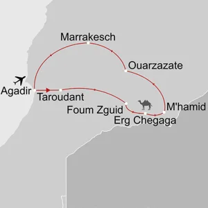 Marokkos Süden - Natur & Kultur ab Agadir | Taghazout: _Karte_Marokko-marokkos-sueden-natur-und-kultur_copyright: Stepmap, 123map-2013 Daten: OpenStreetMap, Lizenz ODbL 1.0