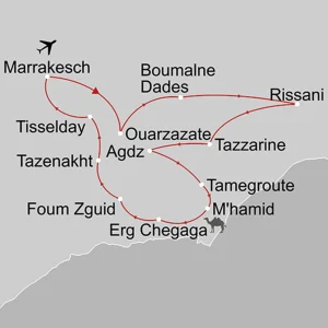 Offroadtour: Abenteuerlicher Süden ab Marrakesch: _Karte_Marokko-offroadtour-abenteuerlicher-sueden_copyright: Stepmap, 123map-2013 Daten: OpenStreetMap, Lizenz ODbL 1.0