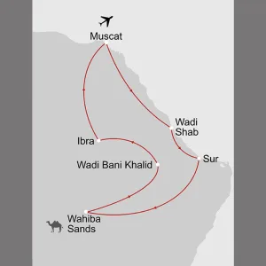 Erlebnis Wüste ab Muscat: _Karte_oman-erlebnis-wueste_copyright: Stepmap, 123map-2013 Daten: OpenStreetMap, Lizenz ODbL 1.0