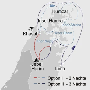 Faszination Musandam auf der Rubba Dhau: _Karte_oman-faszination-musandam_copyright: Stepmap, 123map-2013 Daten: OpenStreetMap, Lizenz ODbL 1.0