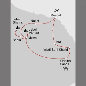 Oman Intensiv ab Muscat: _Karte_oman-oman-intensiv_copyright: Stepmap, 123map-2013 Daten: OpenStreetMap, Lizenz ODbL 1.0