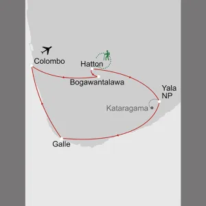 Hochland & Wildnis erleben ab Colombo: _Karte_sri-lanka-hochland-und-wildnis_copyright: Stepmap, 123map-2013 Daten: OpenStreetMap, Lizenz ODbL 1.0