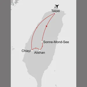 Sonne-Mond-See & Teeregion Alishan ab Taipei: _Karte-taiwan-kurztour-alishan-sonne-mond-see_copyright: Stepmap, 123map-2013 Daten: OpenStreetMap, Lizenz ODbL 1.0