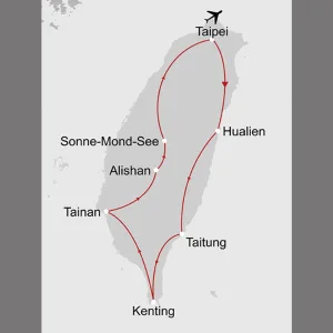 Große Taiwan Mietwagenreise ab Taipei: _Karte-taiwan-mietwagenreise-taiwan_copyright: Stepmap, 123map-2013 Daten: OpenStreetMap, Lizenz ODbL 1.0