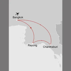 Ursprüngliches Chanthaburi ab Bangkok: _Karte_thailand-urspruengliches-chanthaburi_copyright: Stepmap, 123map-2013 Daten: OpenStreetMap, Lizenz ODbL 1.0