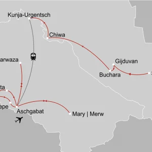 Reise ins Herz der Seidenstraße ab Taschkent: _Karte-usbekistan-turkmenistan-reise-ins-herz-der-seidenstrasse__copyright: Stepmap, 123map-2013 Daten: OpenStreetMap, Lizenz ODbL 1.0