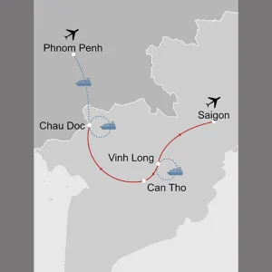 Überland durch das Mekong Delta, SGN-PNH ab Saigon: _Karte_vietnam-ueberland-durch-das-mekong-delta_copyright: Stepmap, 123map-2013 Daten: OpenStreetMap, Lizenz ODbL 1.0