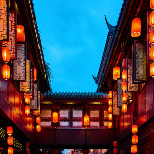 Gourmetreise von Peking nach Hong Kong: China Chengdu Jinli Straße chinesische Laternen