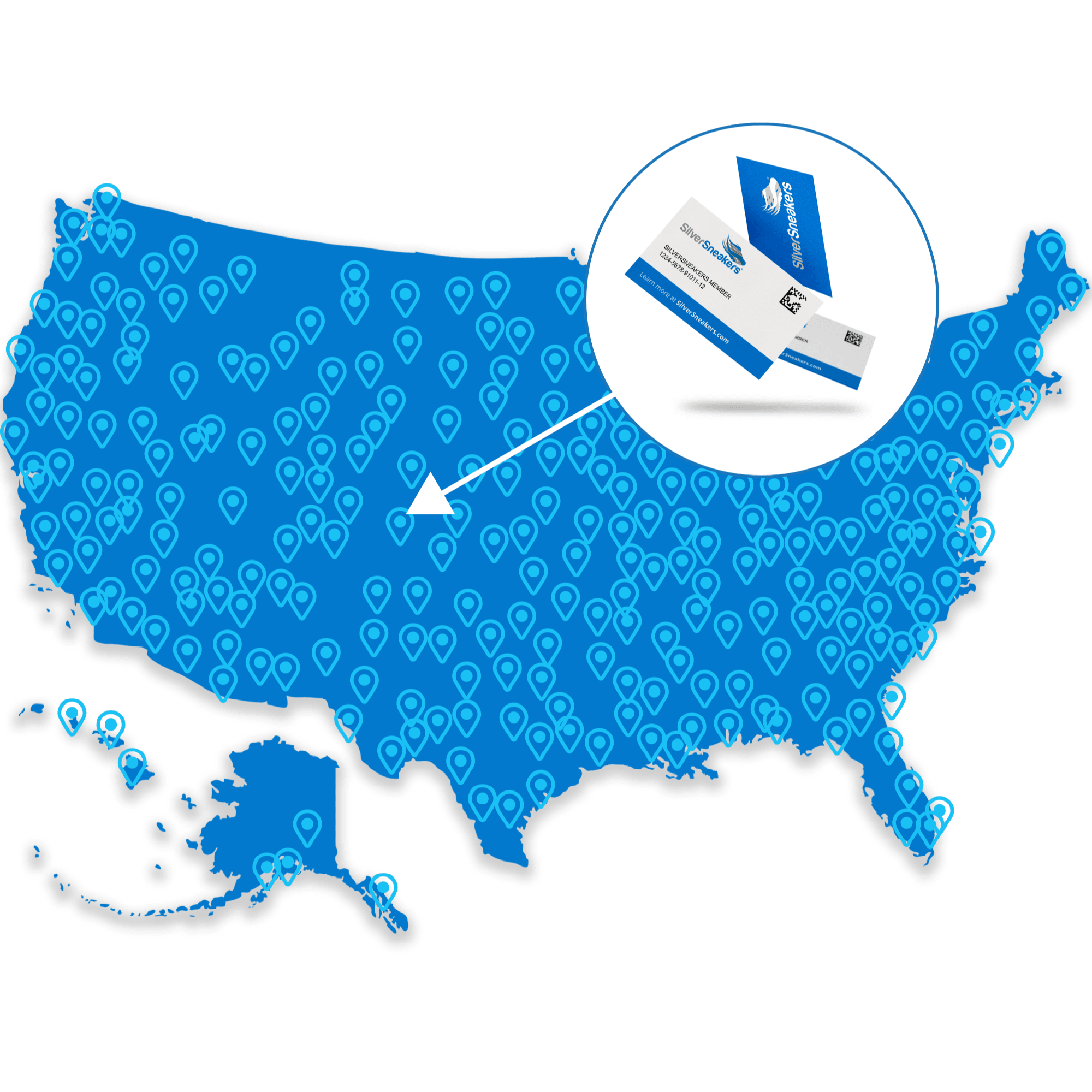 a map with SilverSneakers fitness locations