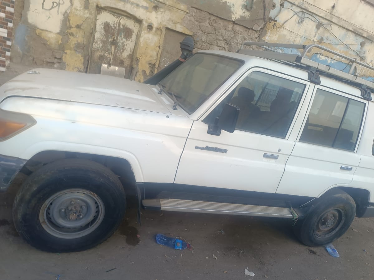 Toyota Land Cruiser blanc, robuste 4x4 avec galerie de toit