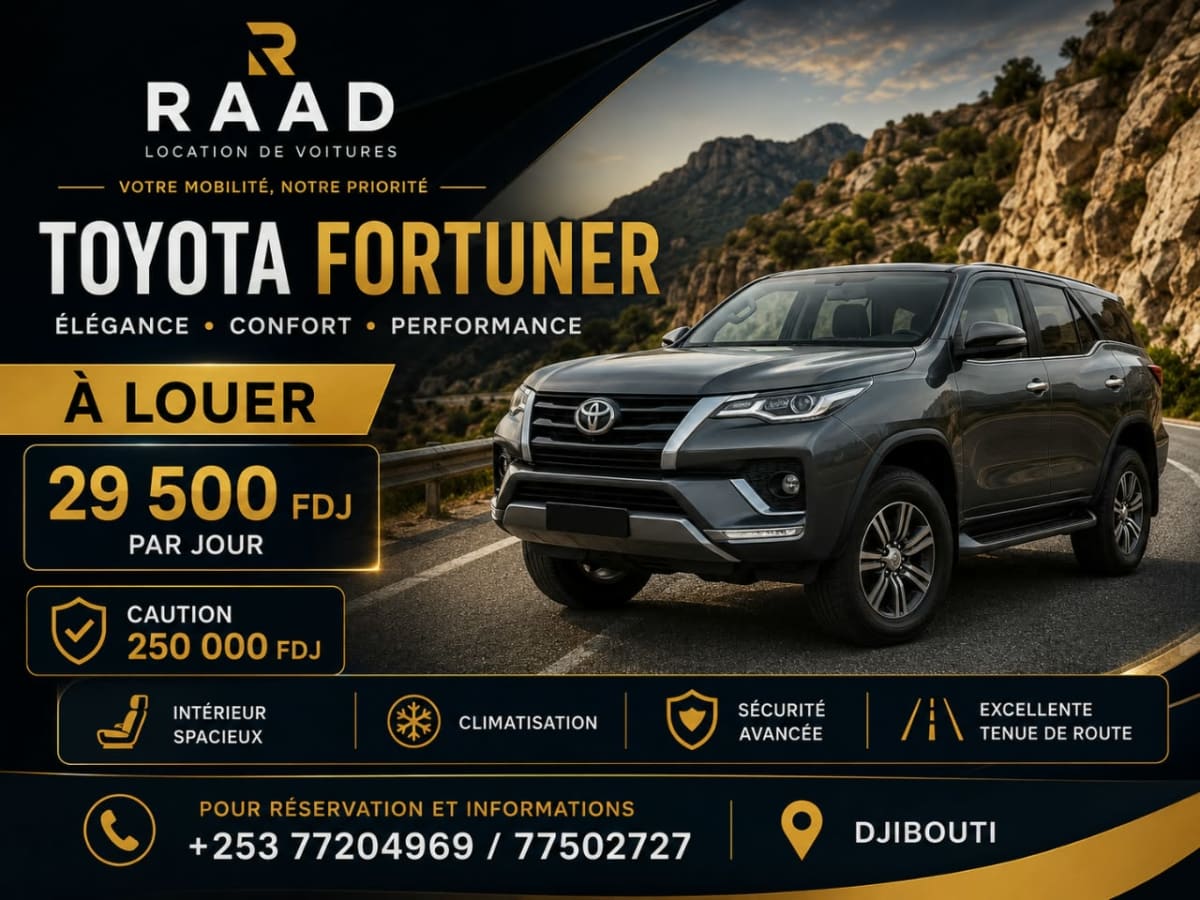 Toyota Fortuner à louer, confort et performance à Djibouti