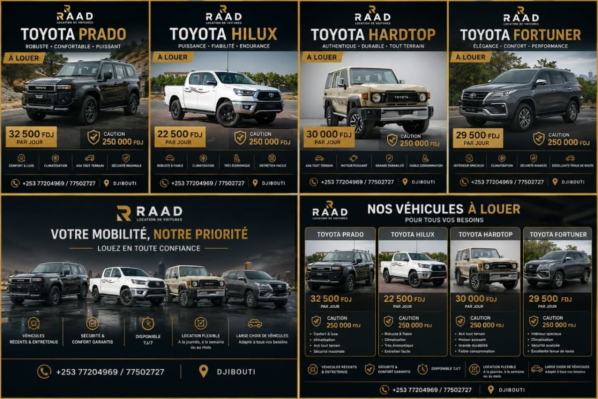 Location de voitures RAAD : Prado, Hilux, Hardtop, Fortuner