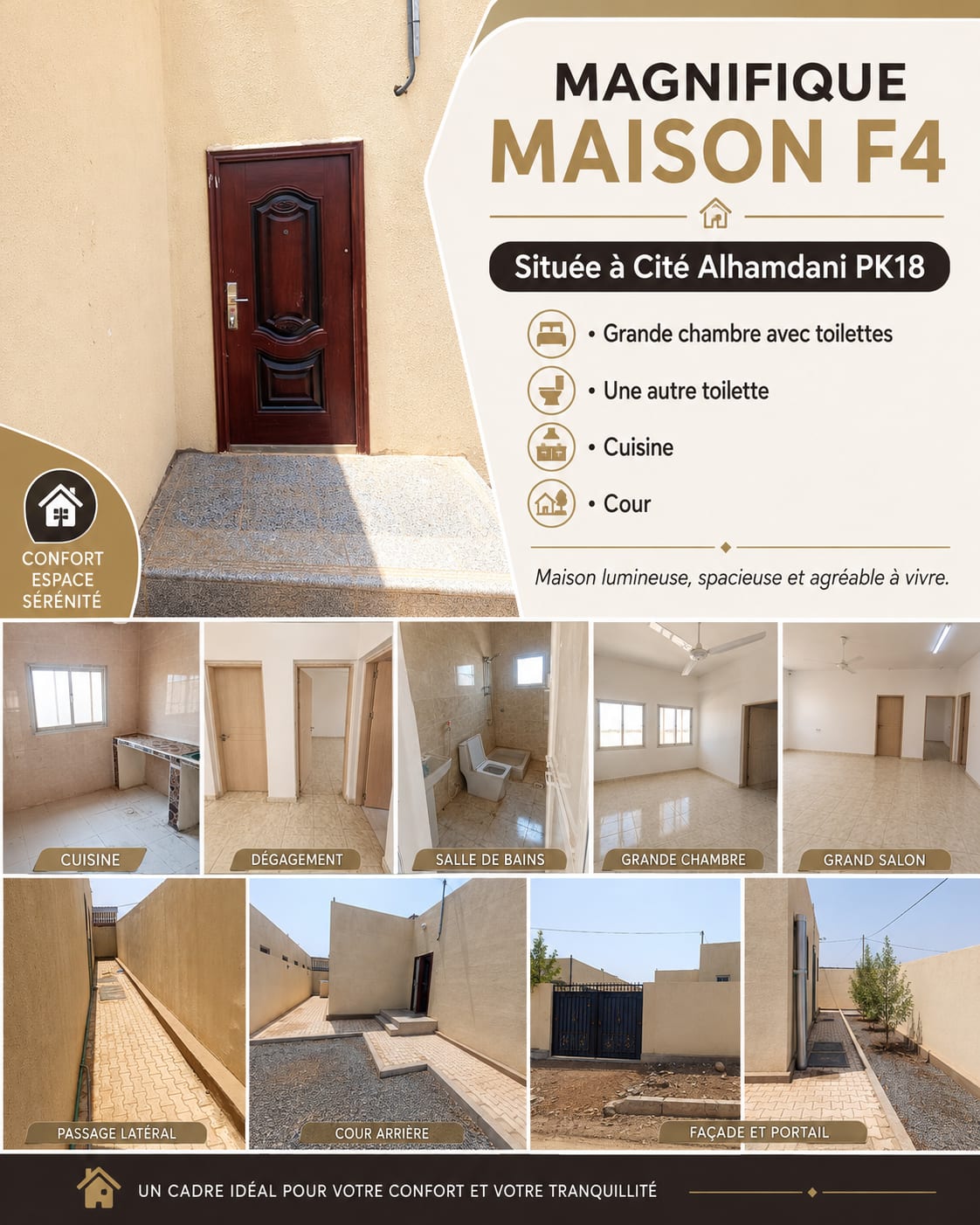 Maison F4 avec cour, clôturée et sécurisée